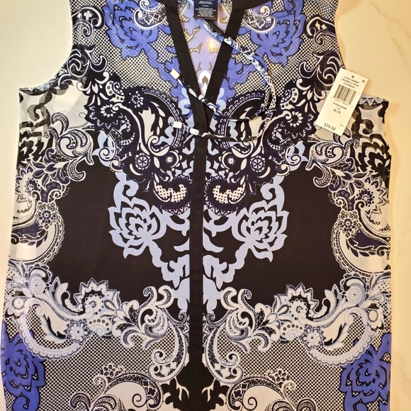 INC Blue and Black Patterned Blouse XL - Picture 3 of 6